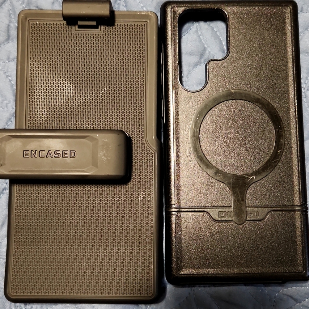 S22 Ultra Black Encased Phone With Belt Clip Case And Magnet